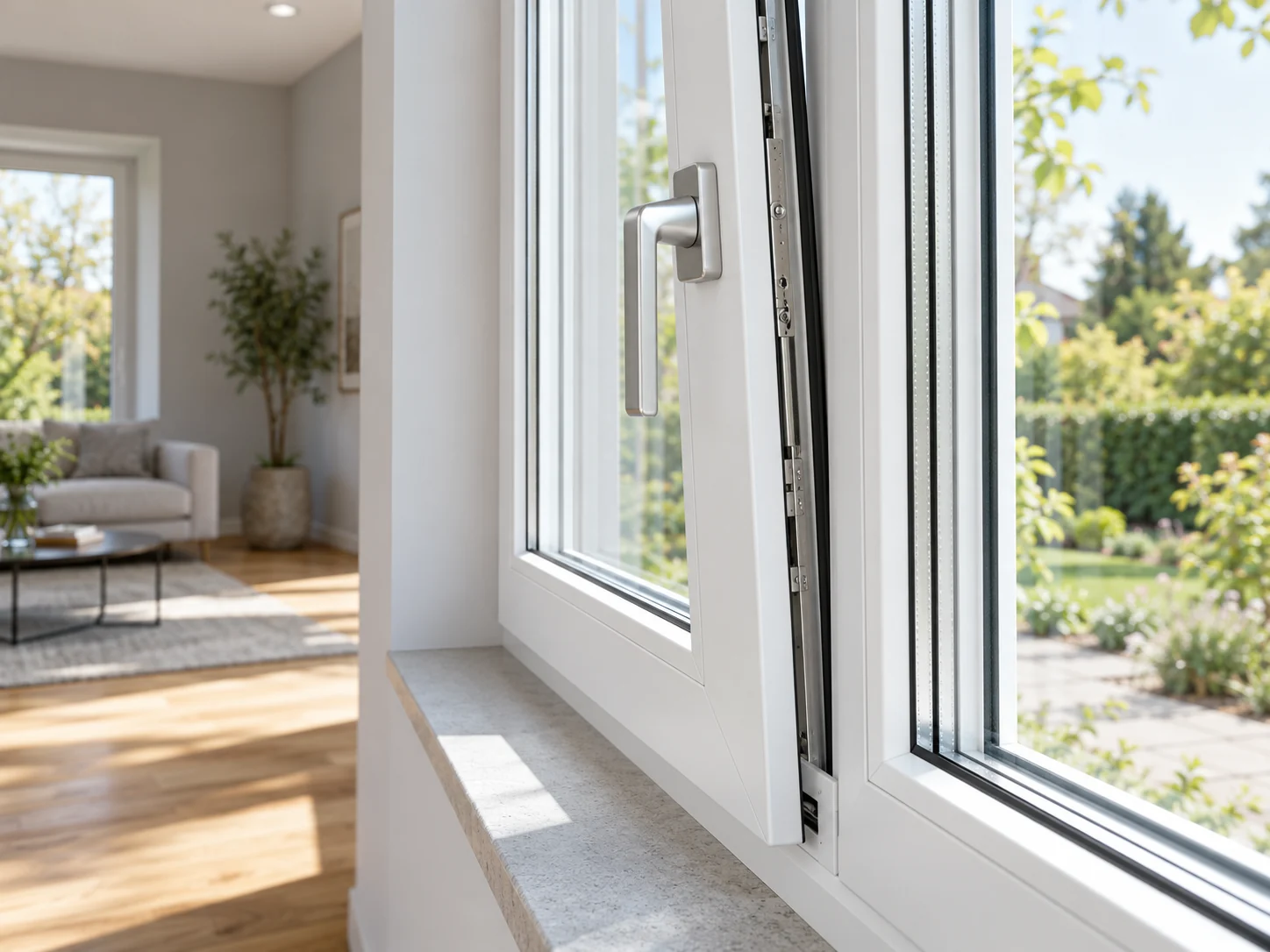 Detail einer wärmedämmenden Fensterkonstruktion
